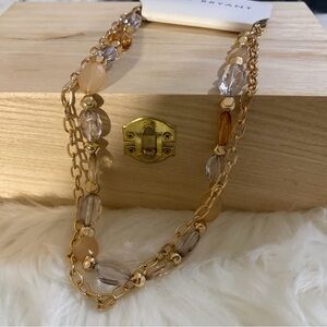 Lane Bryant Gold Tone Layered Necklace with Taupe, Peach and Clear Beads